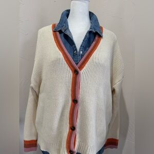 Cream Cardigan with Pink Varsity Trim